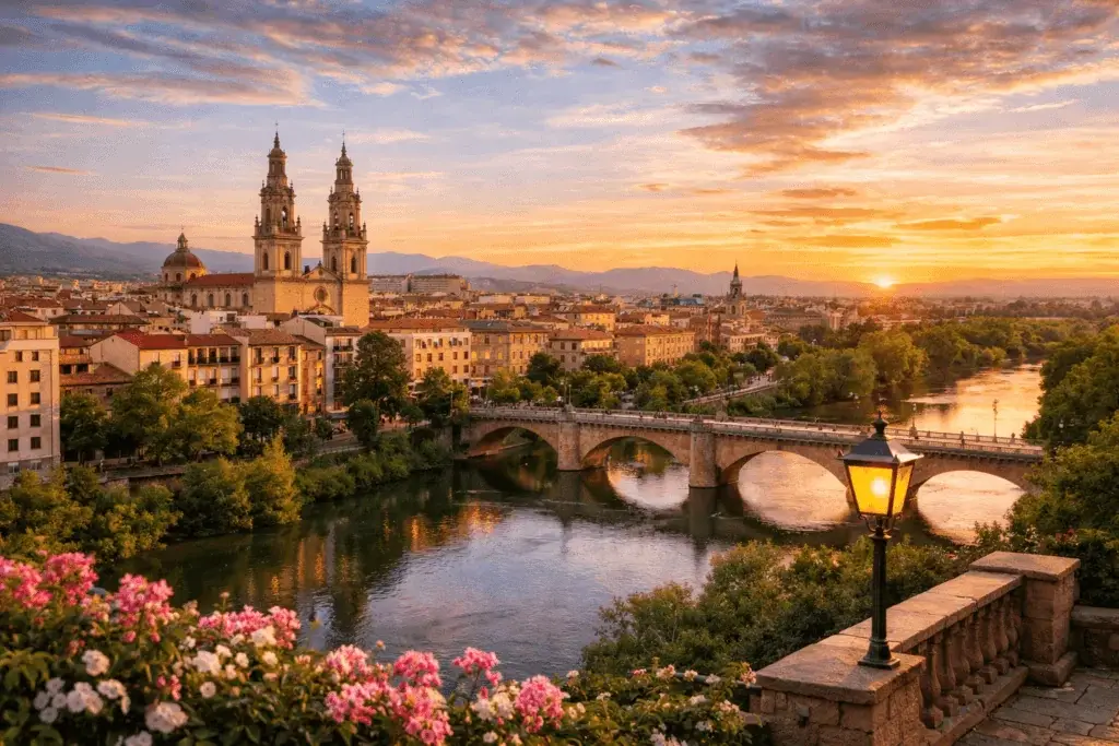 Logroño al atardecer sobre el Ebro